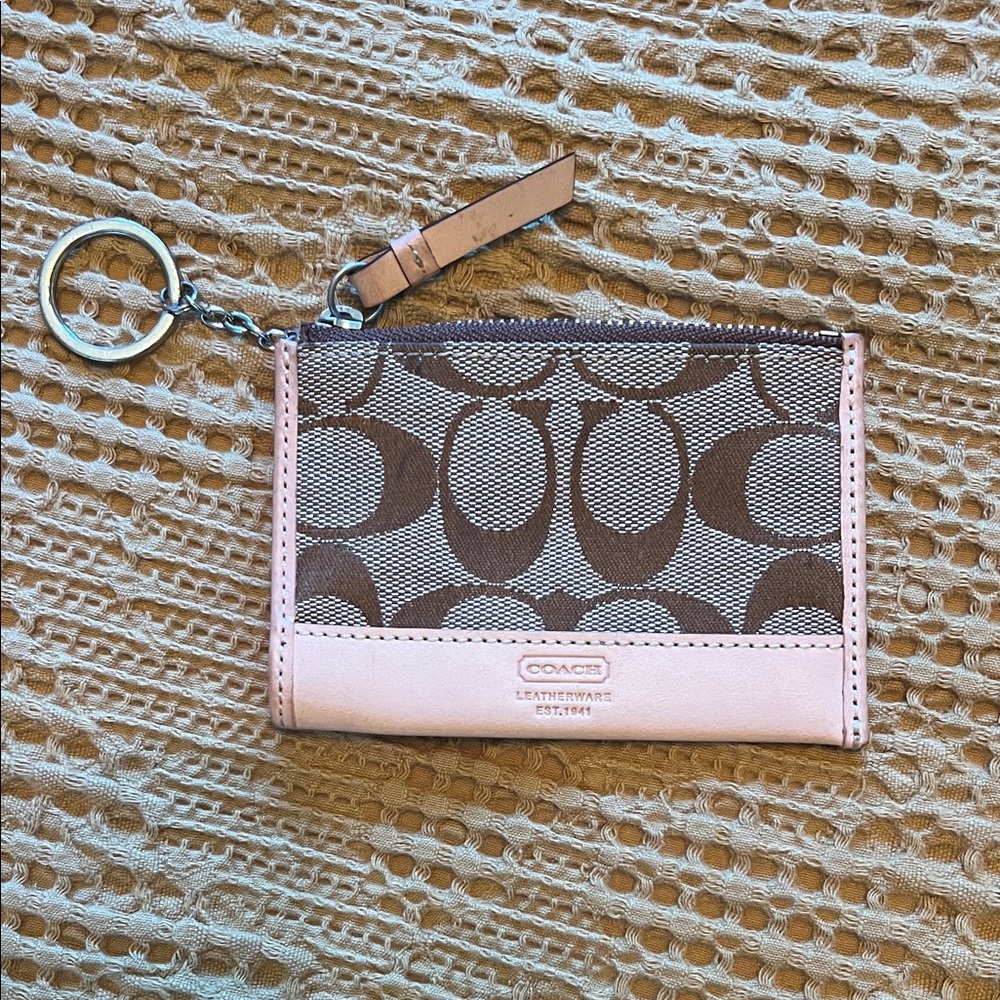 Coach taband Brown Signature mini skinny Keychain Pouch